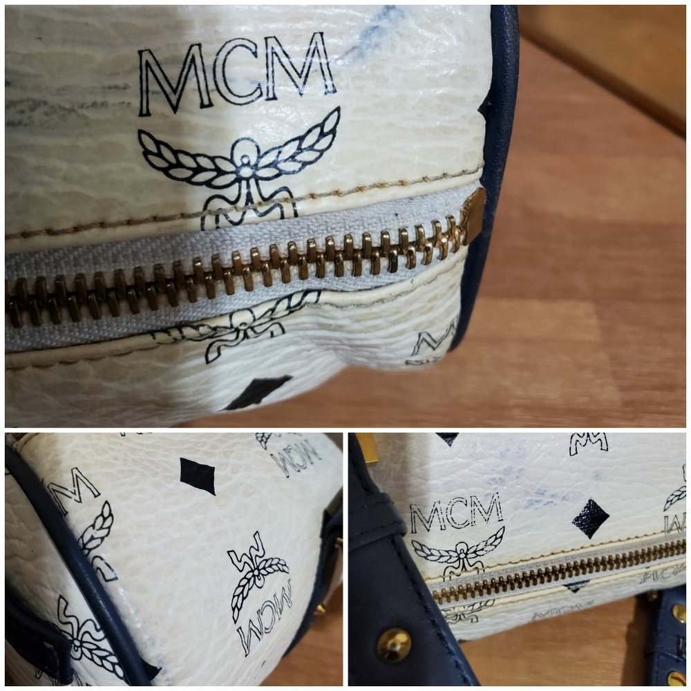 MCM Visetos White/Blue Essential Barrel Bag - Picture 8 of 9
